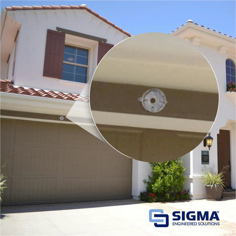 Round Metal Electrical Outlet Box Weatherproof Outdoor Mounting Box White With Five Half Inch Knockouts installed on exterior wall