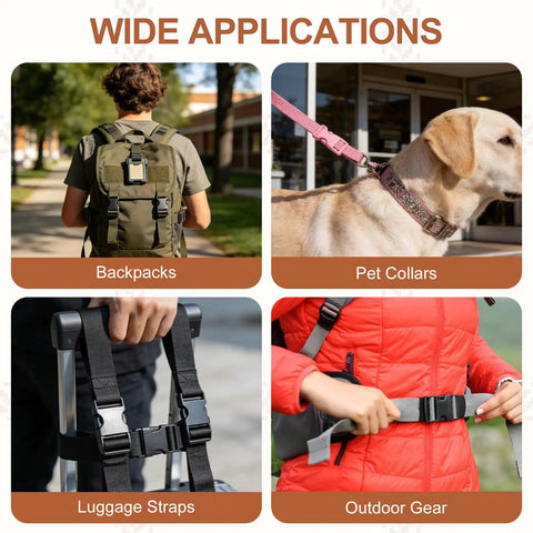 4 Pack Quick Side Release Buckles 1 Inch Plastic Clips Dual Adjustable Belt Snap Fasteners for backpacks, pet collars