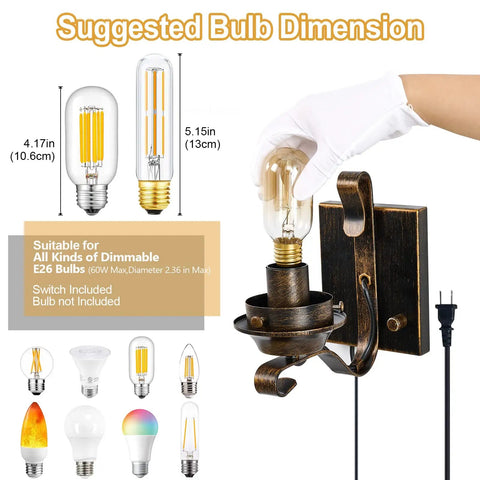 Totally Solid Plug In Oil Rubbed Bronze Wall Sconce Featuring Hand Painted Kerosene Lamp Silhouette And Warm Glowing Amber Glass Creates Super Cozy Vintage Living Room Atmosphere with suggested bulb dimensions.
