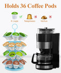 Coffee Pod Holder Organizer For K-Cups, 36 Pod Capacity, with rotating base next to a coffee machine, light blue finish