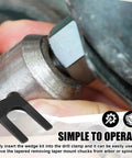 Heavy Duty Four Pack Drill Chuck Removal Wedge Set Compatible With Jt33 And Jt6 Arbors, No Sweat Keyless Chuck Extractor Tool Opens.72 Inch For Smooth Shop Renovations, showing wedge in use.