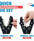 Pro Grade Lug Crimping Tool Kit For Battery Cables, 8 AWG To 4/0 quick interchangeable die set close-up