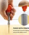 Close-up of Two Piece Automatic Center Punch Set Smooth Operator Impact Punch Tool with ergonomic grip for comfort.