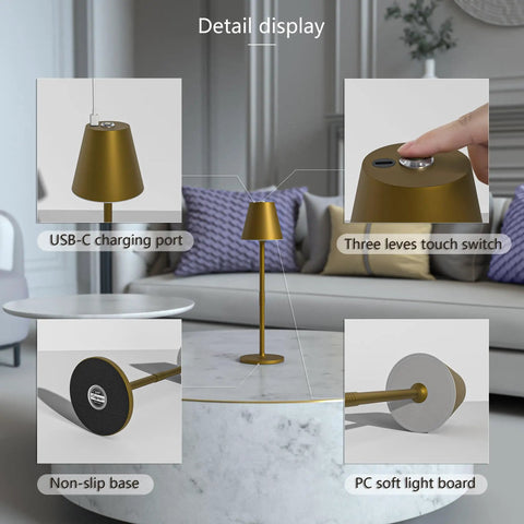 Cordless 2 Pack Desk Lamps With 5000mAh Rechargeable Battery And 3 Level Dimmable LED Night Light For Bedroom