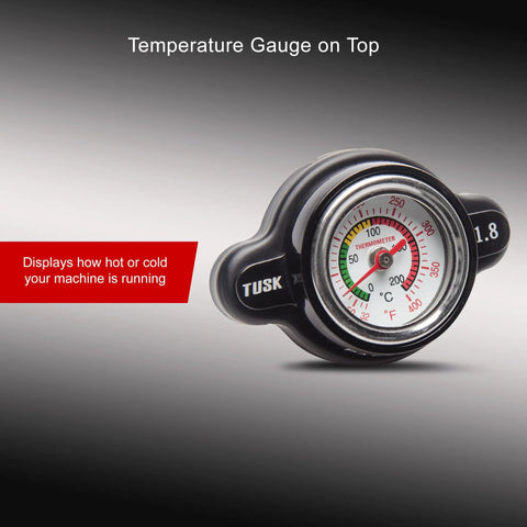 Beefed Up High Pressure Radiator Cap With Temperature Gauge 1.8 Bar For Honda CRF450R CRF250R And Yamaha YZ450F YZ250 Models 1982 To 2026 Keeps Boil Overs In Check By Raising Boiling Point.