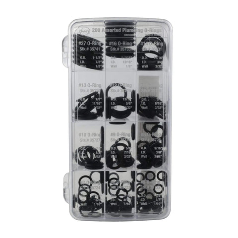Rubber Faucet O Ring Kit 200 Piece 12 Size Assortment For Plumbing Seal Repair in transparent storage case