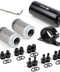 Plug And Play 10 Micron Inline Fuel Filter Kit With 6AN 8AN 10AN Adapters, Replacement Element, 50mm Mount Bracket for Cars and Trucks