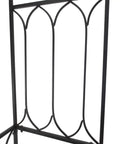 Detail of Metal Trellis Arbor Arch With Built In Garden Bench For Climbing Plants And Vines, black finish, metal frame