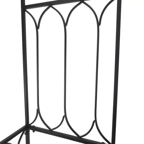 Detail of Metal Trellis Arbor Arch With Built In Garden Bench For Climbing Plants And Vines, black finish, metal frame