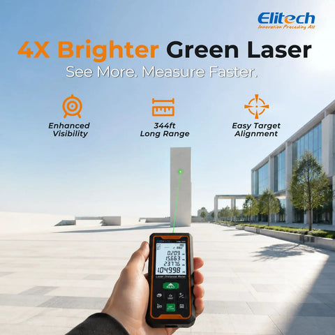 Professional Green Laser Distance Meter With Self Calibration And Dual Power Configuration Offers Dead On Precision Up To 344 Feet For Nailing Wall Layouts And Wrapping Trades Projects Quickly