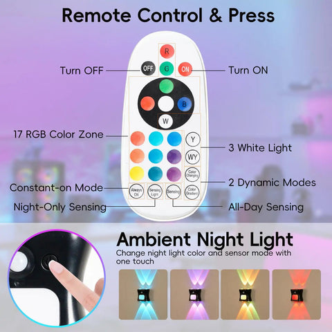 Remote control for Motion Sensor Light Indoor with Remote, Rechargeable Wireless LED Sconce with RGB color options.