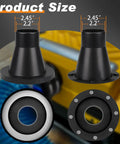 4To2.5 Magnetic Dust Collection Fitting For 2 Inch Shop Vac Hose Fast Connect Quick Attach Adapter showing size measurements of 2.45 and 2.2 inches.