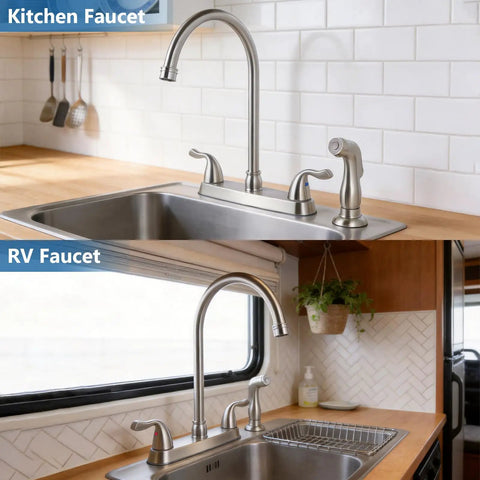 High Arc Kitchen Faucet With Side Sprayer 13 Inch Tall Spout 360 Degree Rotating Two Handle 8 Inch Centerset Brushed Nickel Finish