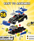 26 Piece Take Apart Racing Car Set With Electric Drill Lights And Sounds Hands On STEM Building Toys For Kids, disassembled view