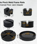 Universal Jack Pad Set For Floor Jacks And Stands with high-density rubber pads for protecting pinch welds and frame rails.
