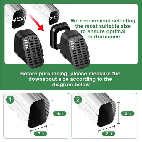 Two Pack 3x2 And 4x3 Type B Downspout Extensions With No Fuss Removable Gutter Cover Leaf Guard Diverter Splash Guard Outlet Filter Fits Standard 3x2 And 4x3 Downspouts Black