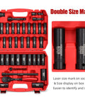 Half Inch Drive Master Impact Hex Driver Set 20 Piece SAE And Metric Socket Kit with case, size marks visible