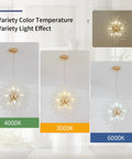 Gold Dandelion Sputnik 9 Light Crystal Chandelier Ceiling Fixture Dope Modern Firework Pendant Light with color temperature variations