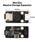 MP3 Decoder Music Player Module For Arduino And ESP32 Tiny 47mm By 24mm Board With Built In Audio Amplifier And USB Power Supports Up To 32GB TF Cards And USB Drives Easy Plug Voice Broadcast For DIY Projects And Voice Prompts, black PCB front and back