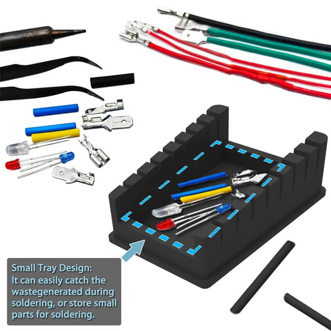 Silicone Soldering Stand With 8 Slot Tray And Third Hand Soldering Station For 32AWG To 12AWG Wires, Anti Slip Base, Black