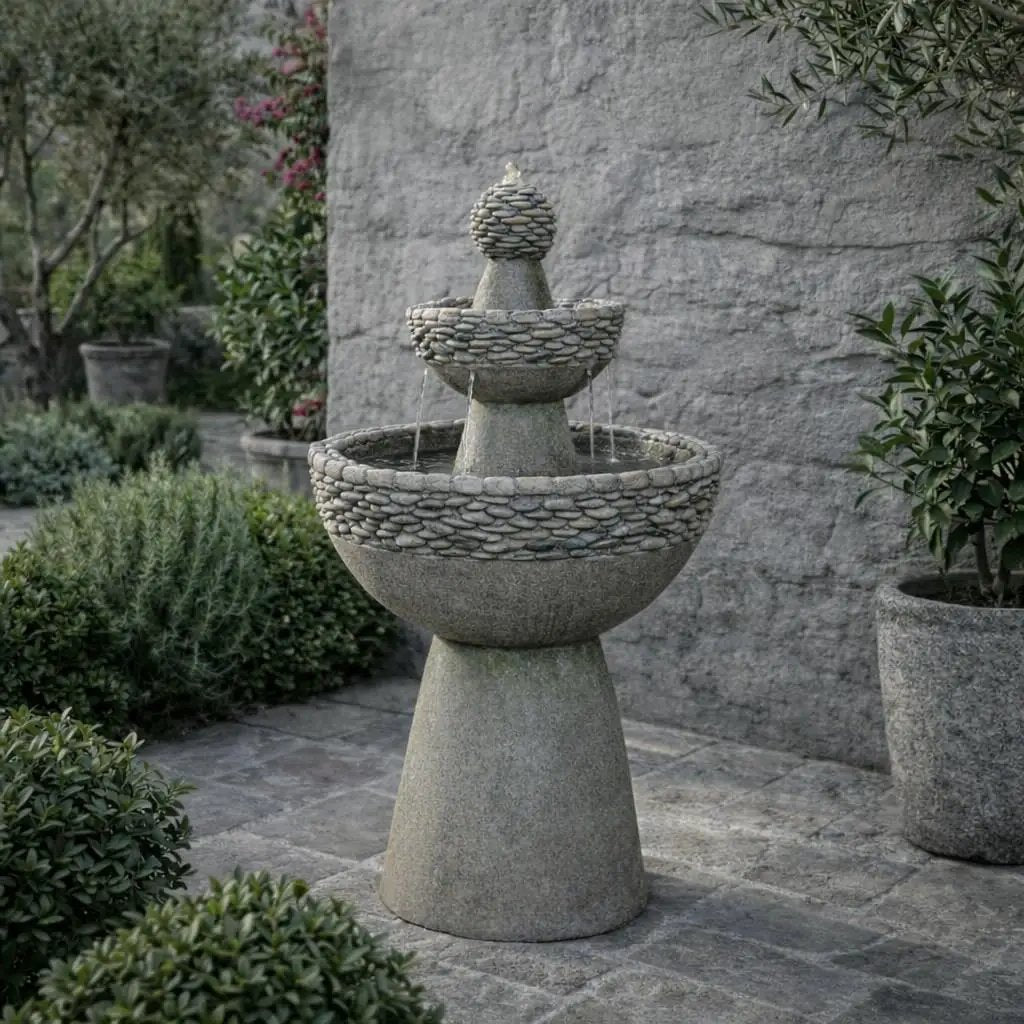 Outdoor Zen Fountain, Stone Trim, Low Maintenace ✓