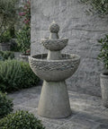 Outdoor Three Tier Zen Style Pedestal Water Fountain With Stone Trim And Pump Two Point Six Four Gallon Capacity Stone Gray