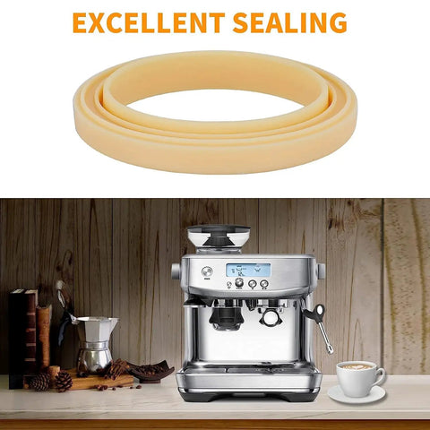 54mm Silicone Steam Ring Replacement Gasket Kit No BPA 5 Pack For 54mm Grouphead Espresso Machines shown with espresso maker.