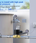 Brass 3/8 Inch NPT Electric Solenoid Valve Normally Closed DC 220V 2W040-10 installed in industrial piping