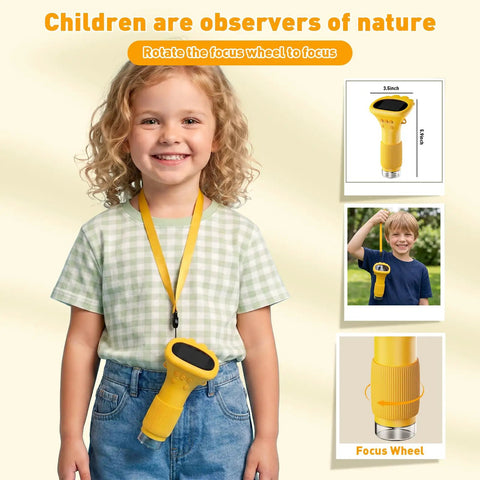 4K 1000X Digital Microscope For Curious Kids With 2 Inch IPS Screen Yellow Color Real 200-1000X Magnification, child wearing it