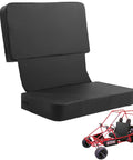 Go Kart Two Seater Seat Cushion With Elastic Straps, Waterproof PU Go Cart Seats For Two, shown separately and on red go-kart frame