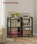 Narrow Three Tier Bookshelf For Tiny Spots, Heavy Duty Steel Rack In Rustic Brown And Matte Black, front view with storage boxes and decor.