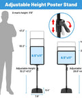 Illustration of Adjustable Poster Sign Stand 8.5 By 11 Inches For Table Top And Floor Use Height Adjustable Sign Holder dimensions