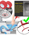Illustration showing 50 Inch Toilet Auger Drain Cleaner Tool With Upgraded Grabber Unclogger in toilet use with red tape detail.