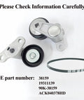 AC Drive Belt Tensioner Kit Fits Chevy Silverado 1500 Suburban Tahoe GMC Savana Sierra Yukon Cadillac Escalade 1999 2008 No Fuss OE Replacement 19311139 38159 ACK040378HD, components shown include tensioner pulleys and belt.