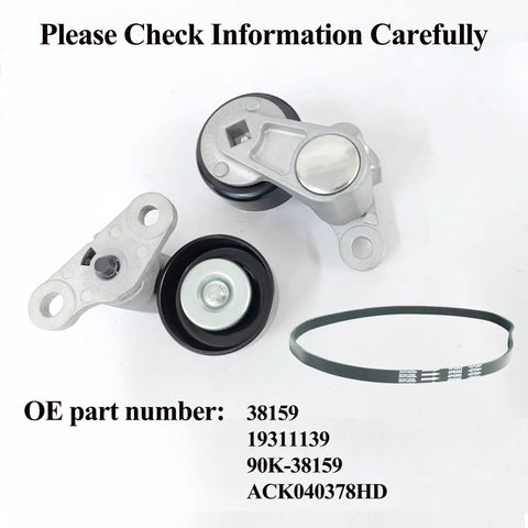 AC Drive Belt Tensioner Kit Fits Chevy Silverado 1500 Suburban Tahoe GMC Savana Sierra Yukon Cadillac Escalade 1999 2008 No Fuss OE Replacement 19311139 38159 ACK040378HD, components shown include tensioner pulleys and belt.