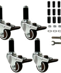 Slick Heavy Duty 2 Inch Caster Wheels Set Of 4 With Locking Expanding Stem And Quiet TPR Rubber Casters Featuring Smooth Swivel Brakes.