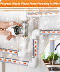 Hands installing self adhesive pipe insulation wrap for water lines foam tube heat tape for outdoor pipes winter protection