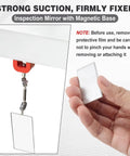 2 Pack Rectangular Inspection Mirrors With Magnetic Base Dual Universal Joints 360 Degree Adjustable Welding And Mechanical Repair Mirrors 4 By 2 Inch shown in use with magnetic base attachment