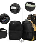 Black Longhorn Bull Printed Unisex Backpack with large capacity, open view showing compartments for school or travel use