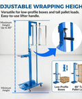 Ergonomic Manual Pallet Wrapper With Adjustable Up To 80 Inch Height For Hassle Free Stretch Film Dispensing showing adjustable height feature.