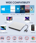 Ultra Portable USB 3.0 External CD DVD Drive For Laptops Type C No Driver Needed Plug And Play Burn Discs Watch DVDs And Listen To Music On Mac Windows PCs MacBook Pro Air iMac Desktop Compatible with USB-C cable