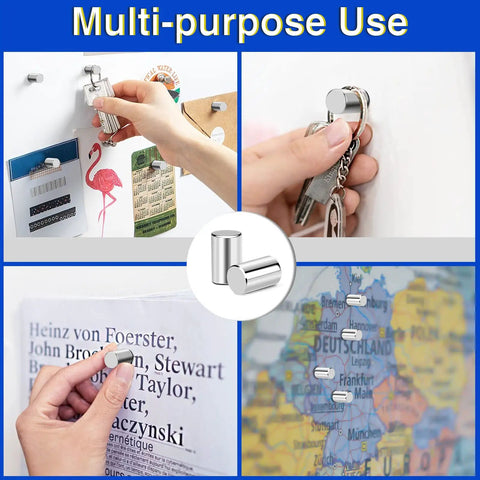 Ten Pack Powerful Cylinder Magnets used for holding papers, keys, and maps on whiteboards and fridges