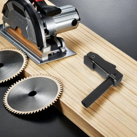 Compact Portable Aluminum Woodworking Clamp With Quick Clamping Function on workbench with saw blades