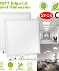 2 By 2 Ft LED Flat Panel Light For Drop Ceiling Office Use, 48W To 150W Equivalent, 5800 Lumens, 7500K Cool White, Recessed Edge Lit Troffer, Dustproof and CE RoHS Certified, Indoor Commercial Ceiling Panel, 2 Pack in office setting