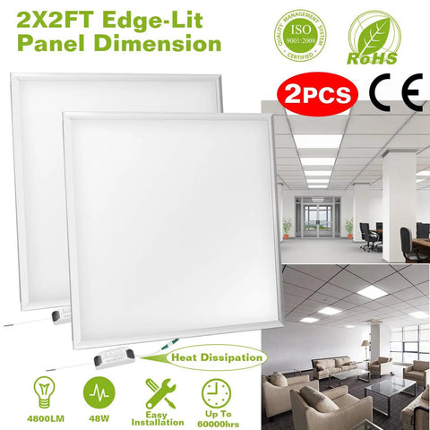 2 By 2 Ft LED Flat Panel Light For Drop Ceiling Office Use, 48W To 150W Equivalent, 5800 Lumens, 7500K Cool White, Recessed Edge Lit Troffer, Dustproof and CE RoHS Certified, Indoor Commercial Ceiling Panel, 2 Pack in office setting