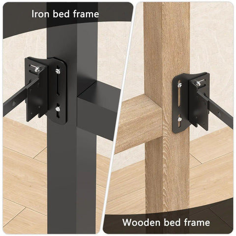 Rugged Bed Frame Connector Plates 2 Pack Universal Headboard Adapter Bracket Offset Mounting Hardware for Queen King Twin Size Adjustments on iron and wooden bed frames.