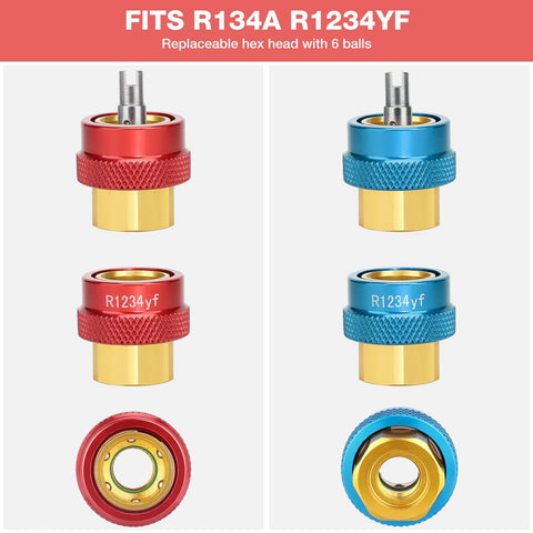 AC Valve Core Remover Tool Kit With Quick Release For R134a And R1234yf Compatible With Standard And JRA Couplers, colorful valves