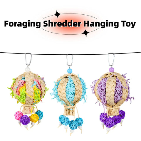 Two Pack Natural Hot Air Balloon Bird Toy Foraging And Chew With Colorful Rattan Balls For Small To Medium Parakeets Cockatiels And Conures