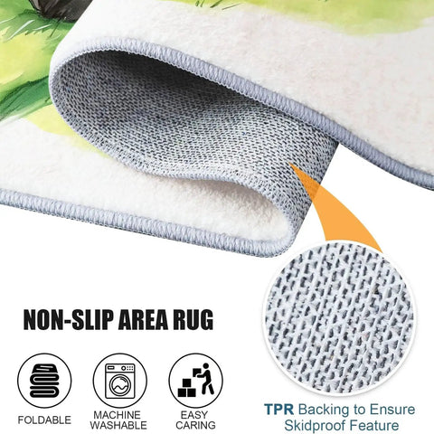 7Ft Round Area Rug For Living Room And Dining Table, Green Farm Tractor Grassland Circle Rug, showing non-slip TPR backing