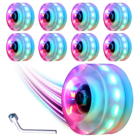 Lit Up Roller Skate Wheels 8 Pack With 78A Hardness And Pro Grade ABEC-9 Bearings LED Glow Wheels for outdoor and indoor quad skates